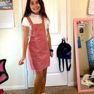 Pink corduroy overall dress